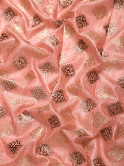 Dhiyona GR Women's Kesar Rose Gold Pink Zari Woven Design Banarasi Pure Cotton Saree