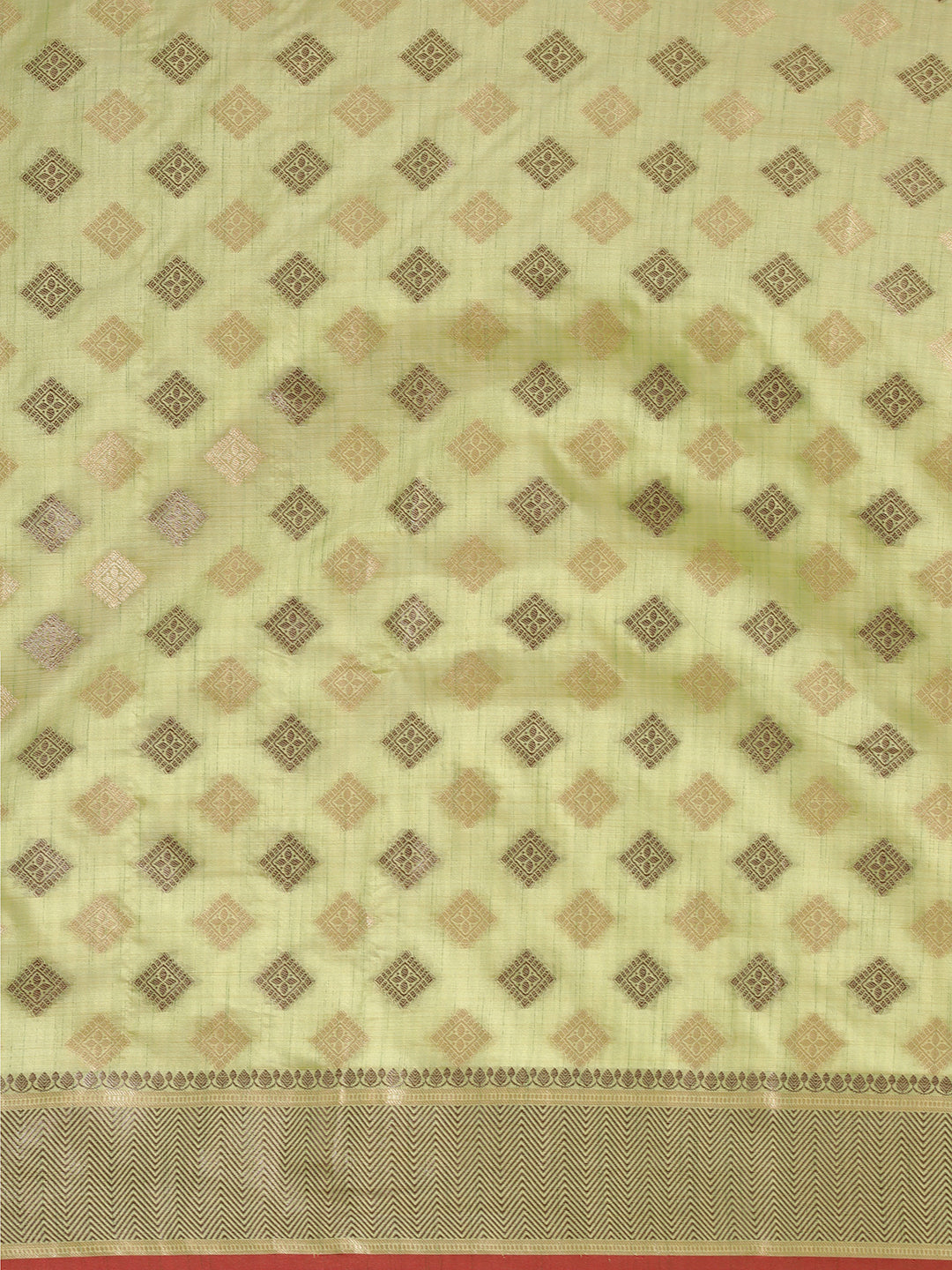Dhiyona GR Women's Kesar Sheen Green Zari Woven Design Banarasi Pure Cotton Saree