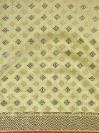 Dhiyona GR Women's Kesar Sheen Green Zari Woven Design Banarasi Pure Cotton Saree