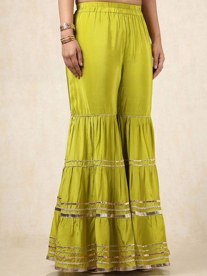 Dhiyona SO Women's Floral Embroidered Notch Neck Mirror Work Straight Kurta With Sharara And Dupatta