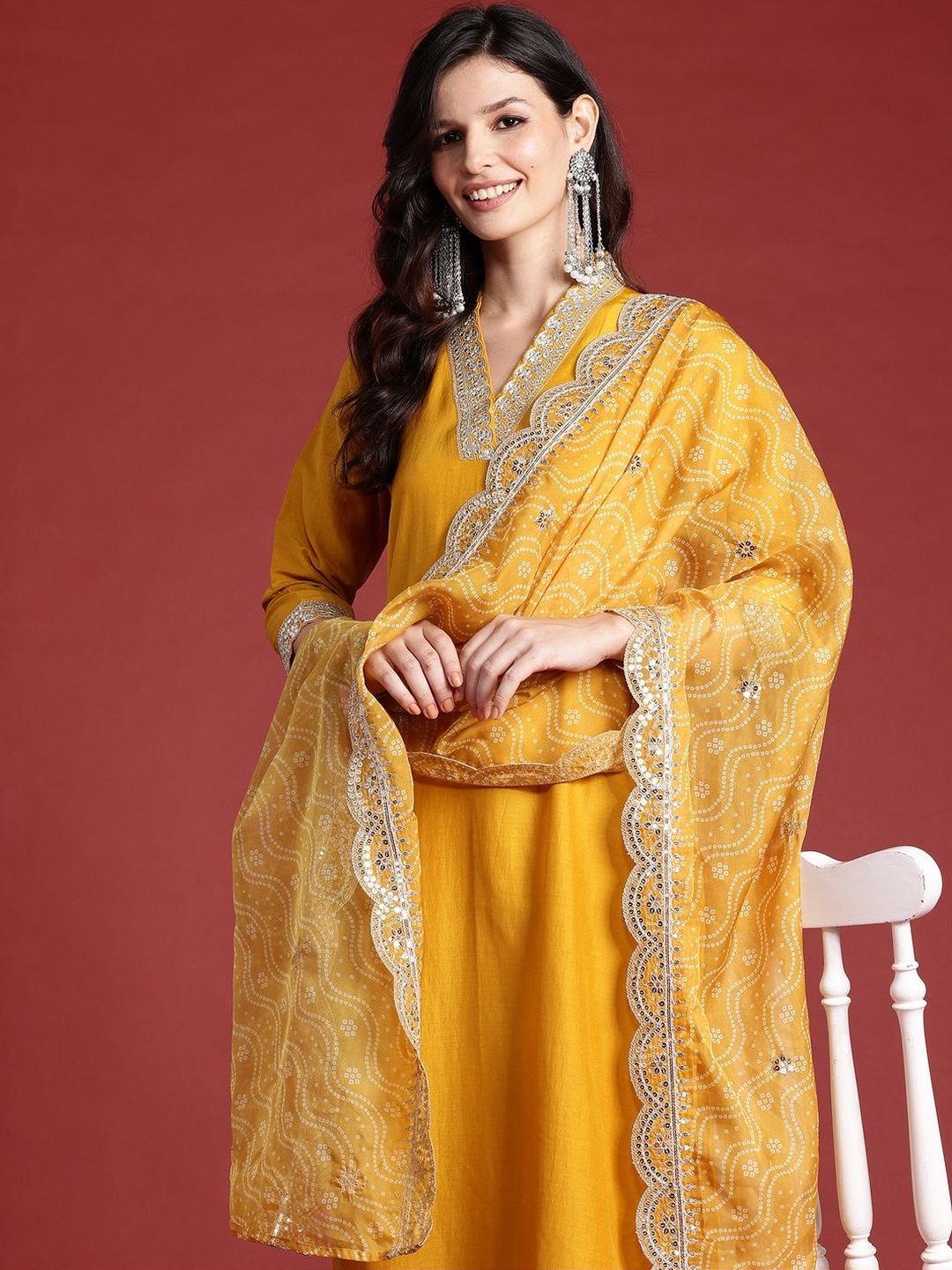 Women Ethnic Motifs Embroidered Regular Kurta with Trousers & With Dupatta