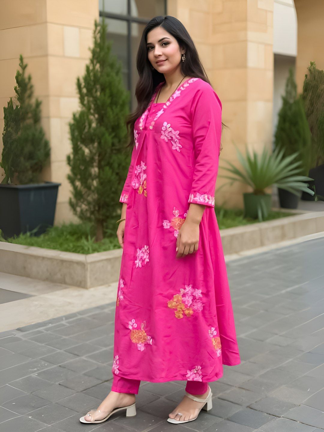Dhiyona IE Floral Embroidered A-Line Kurta and Trousers Pure Cotton Co-Ords Set
