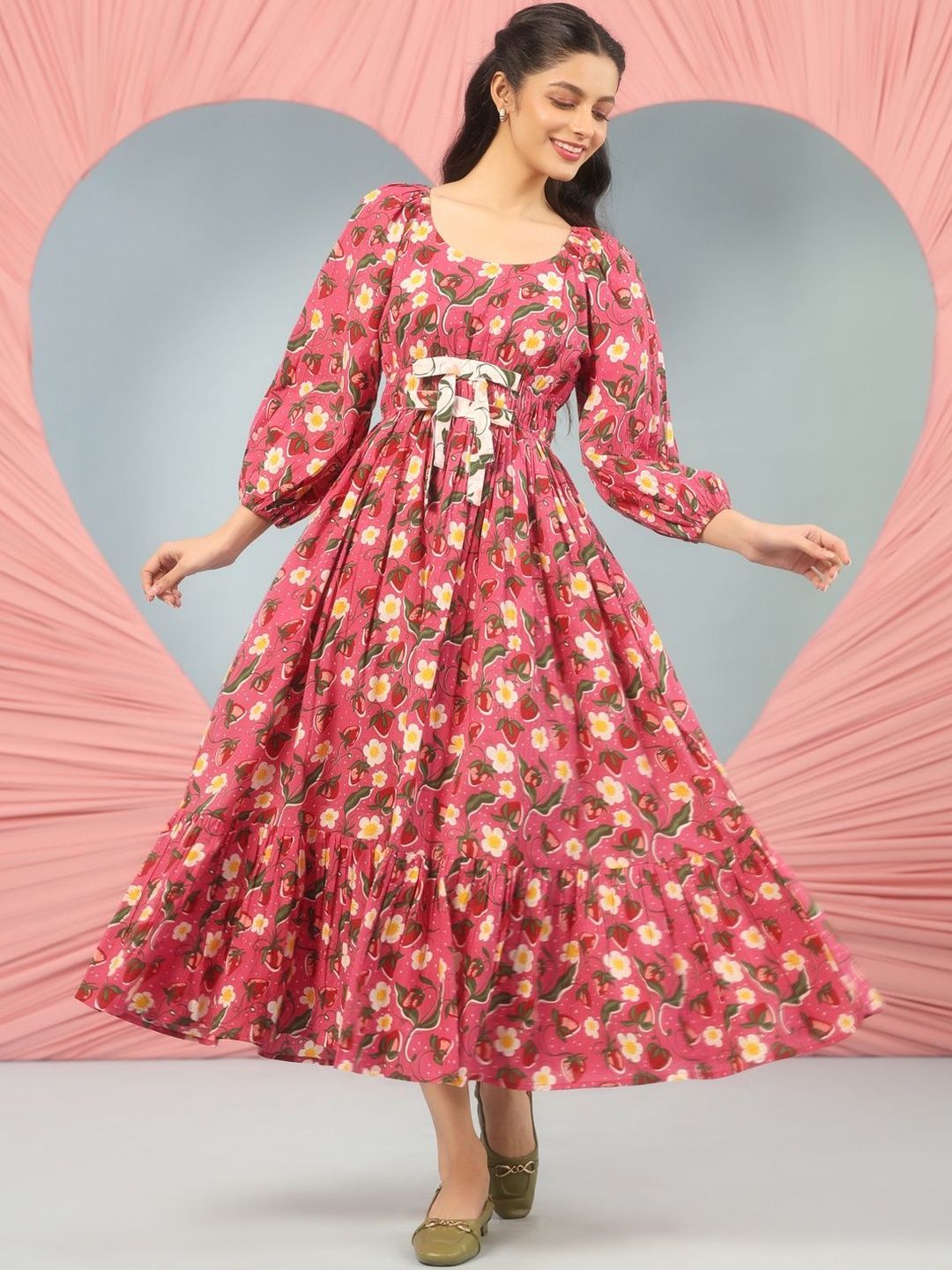 Dhiyona AY Women's Printed Cotton Fit & Flared Ethnic Dresses