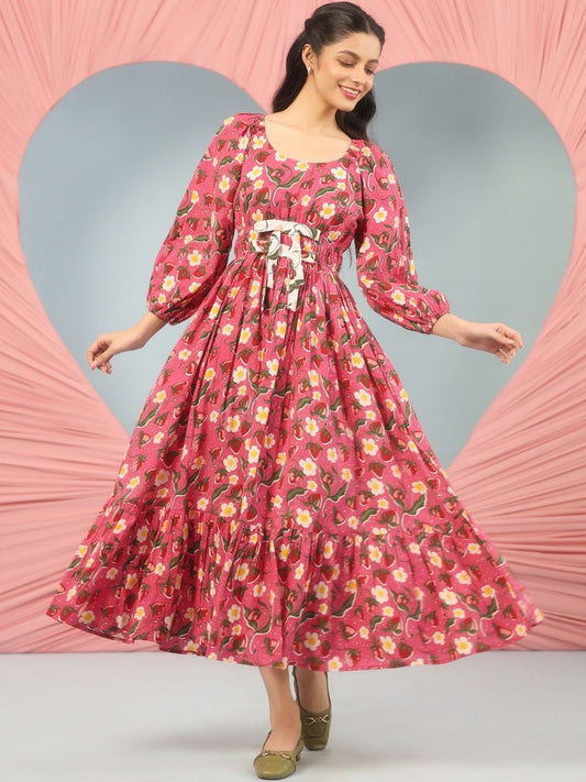 Dhiyona AY Women's Printed Cotton Fit & Flared Ethnic Dresses