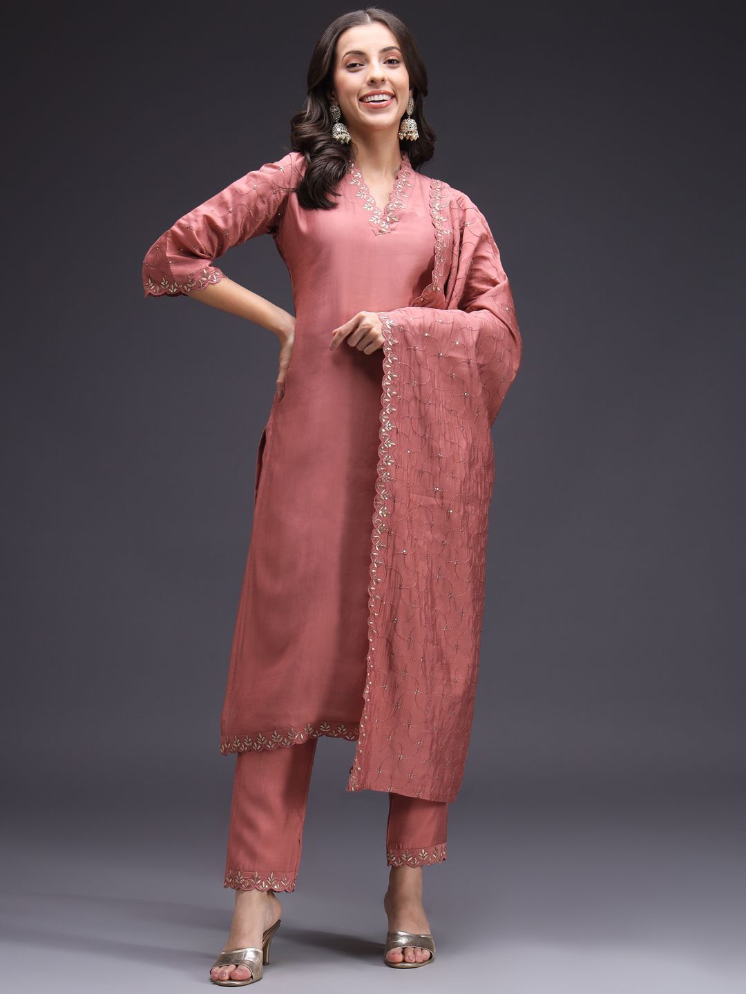 Dhiyona SN Women's Ethnic Motifs Yoke Design Kurta with Trousers & Dupatta