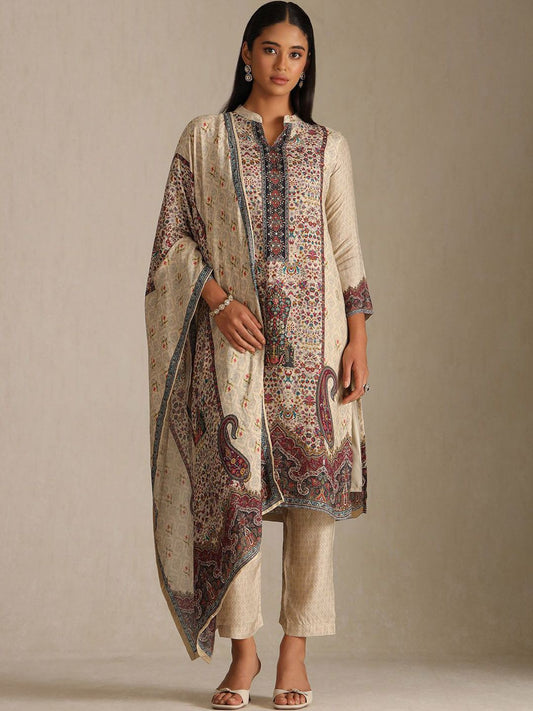 Dhiyona SO Women's Women Printed Regular Sequinned Kurta & Trousers With Printed Dupatta