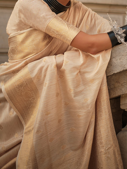 Women's Silk Blend cream Woven Design Designer Saree With Blouse Piece