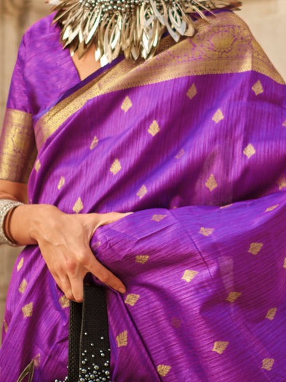 Women's Silk Blend Purple Woven Design Designer Saree With Blouse Piece