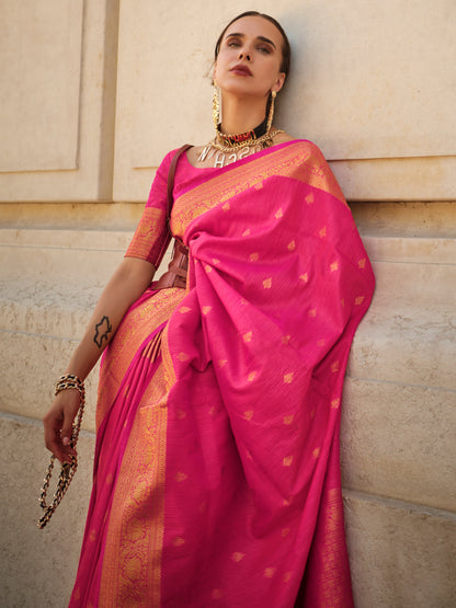 Women's Silk Blend Pink Woven Design Designer Saree With Blouse Piece