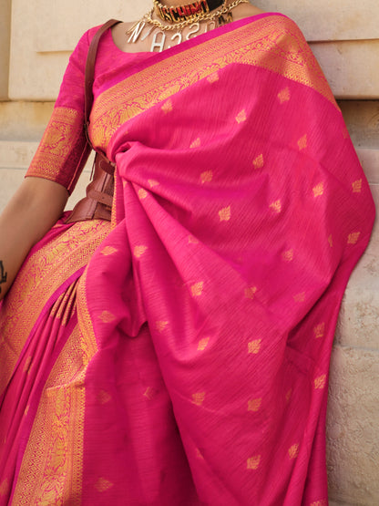 Women's Silk Blend Pink Woven Design Designer Saree With Blouse Piece