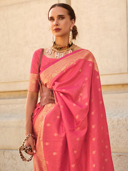 Women's Silk Blend Pink Woven Design Designer Saree With Blouse Piece