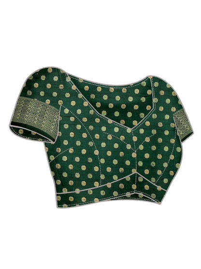 Women's Silk Blend Green Embroidered Designer Saree With Blouse Piece