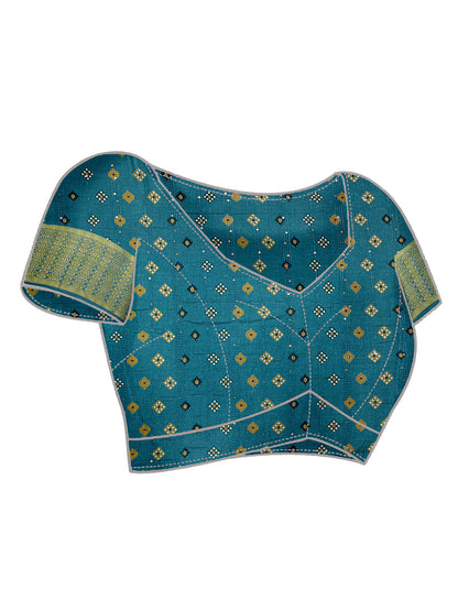 Women's Silk Blend Teal blue Embroidered Designer Saree With Blouse Piece