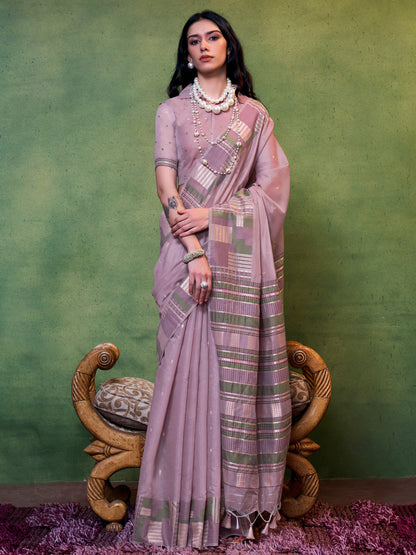 Women's Silk Blend Mauve Woven Design Designer Saree With Blouse Piece