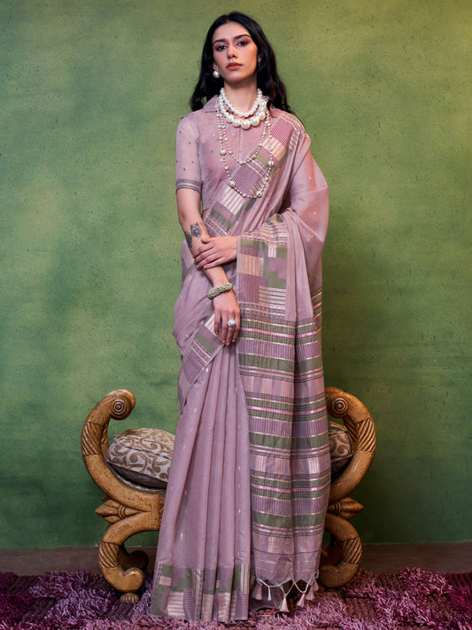 Women's Silk Blend Mauve Woven Design Designer Saree With Blouse Piece
