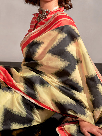 Women's Silk Blend Yellow Woven Design Designer Saree With Blouse Piece