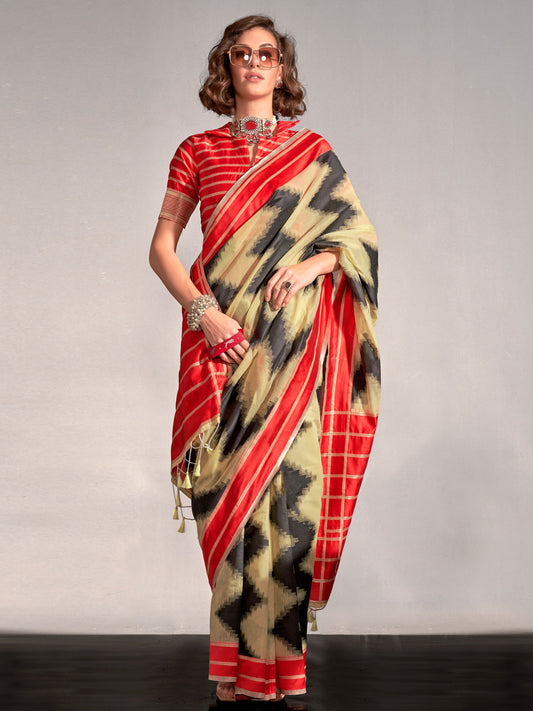 Women's Silk Blend Yellow Woven Design Designer Saree With Blouse Piece
