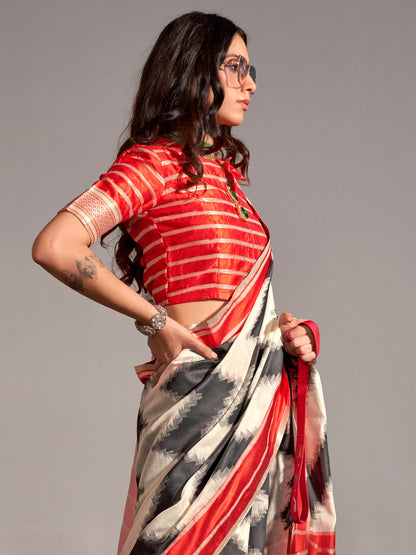 Women's Silk Blend Cream Woven Design Designer Saree With Blouse Piece