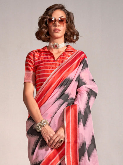 Women's Silk Blend Mauve Woven Design Designer Saree With Blouse Piece