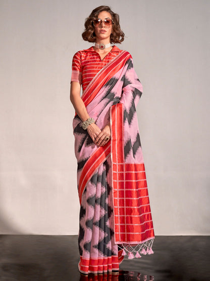Women's Silk Blend Mauve Woven Design Designer Saree With Blouse Piece