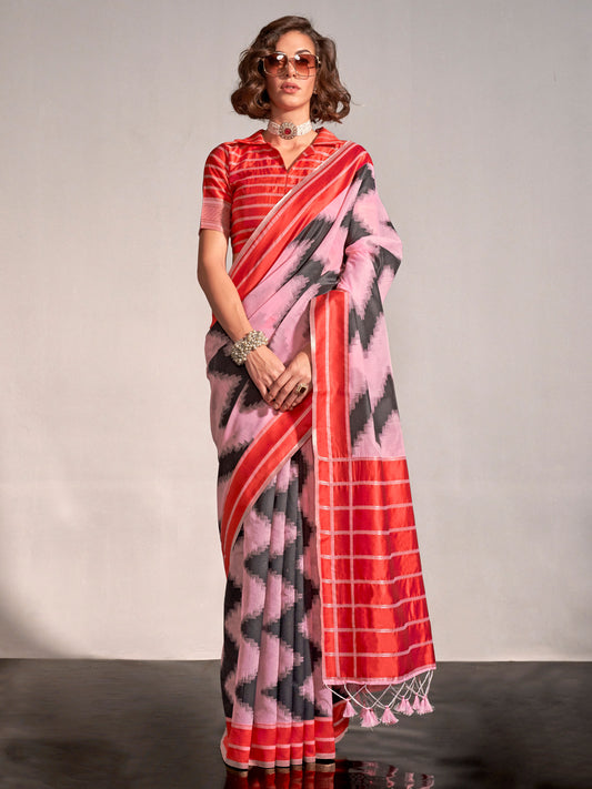Women's Silk Blend Mauve Woven Design Designer Saree With Blouse Piece