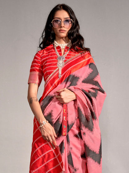 Women's Silk Blend Pink Woven Design Designer Saree With Blouse Piece