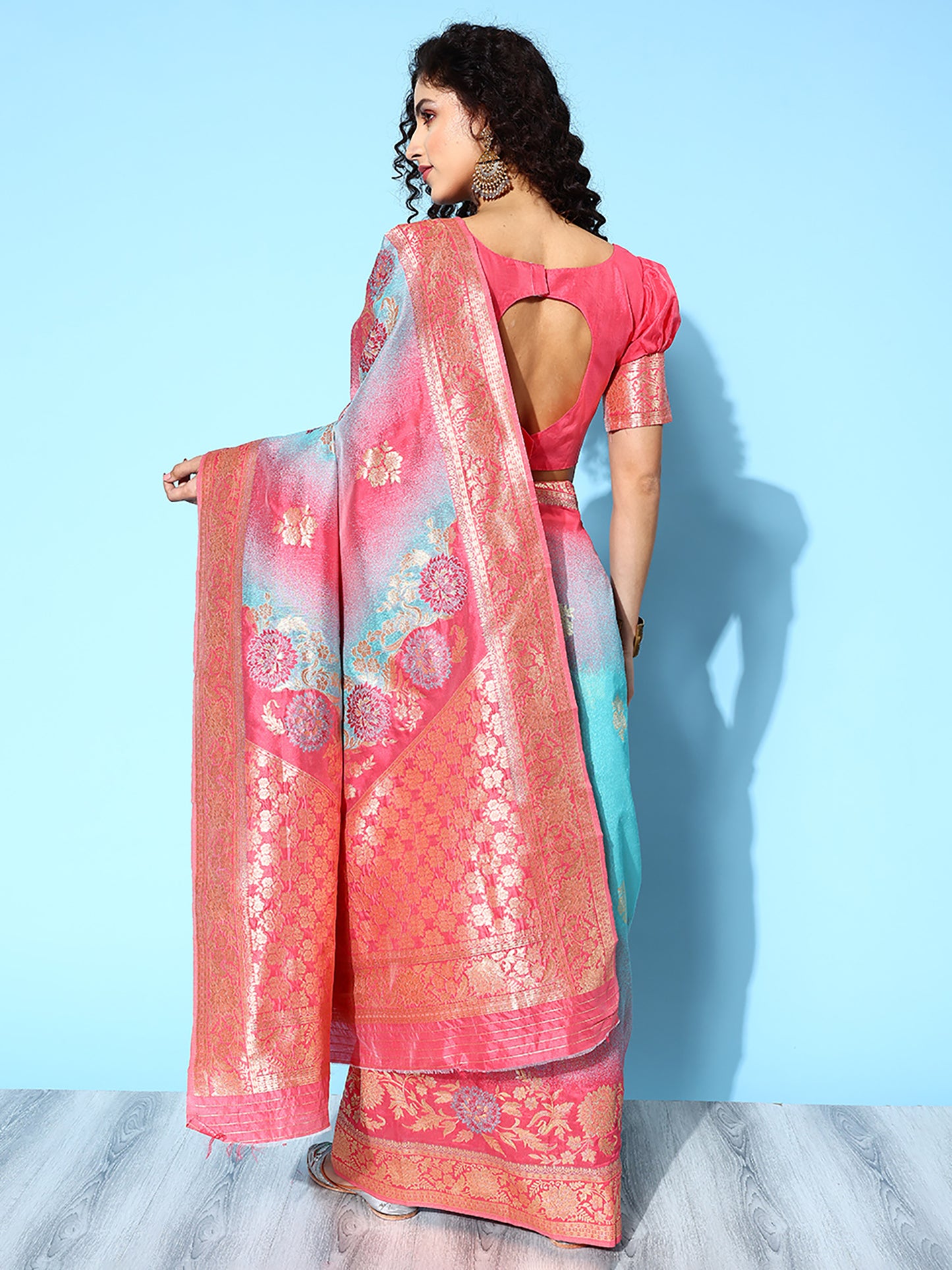 Women's Silk Blend Pink Woven Design Designer Saree With Blouse Piece