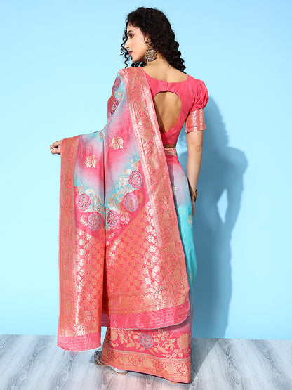 Women's Silk Blend Pink Woven Design Designer Saree With Blouse Piece