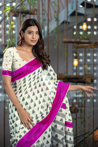 Dhiyona GR Women's Kimaya Hot Pink Soft Cotton Block Woven Design Saree