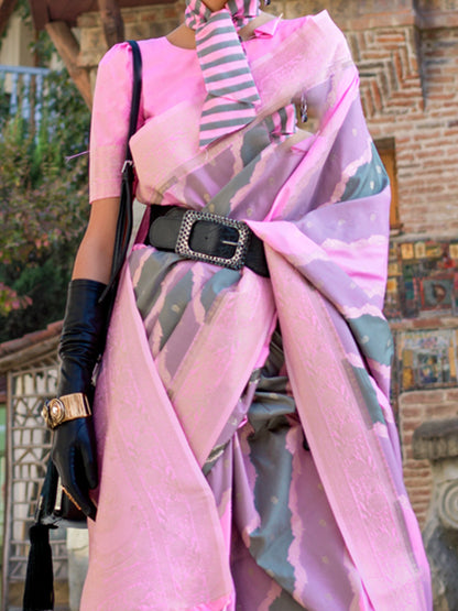Women's Soft Silk Pink Woven Design Designer Saree With Blouse Piece
