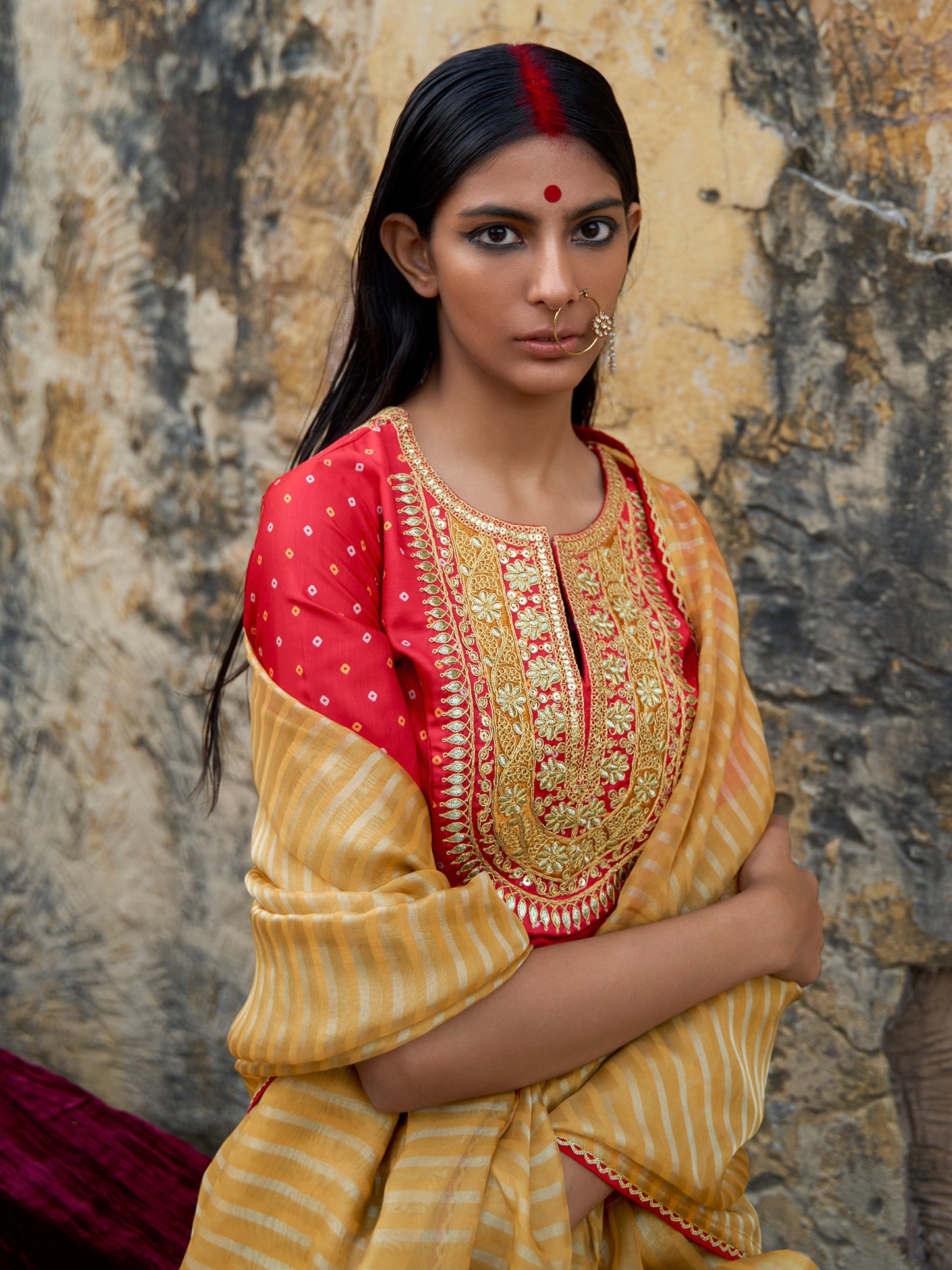 Women's Organza Mustard Embellished Designer Saree With Blouse Piece