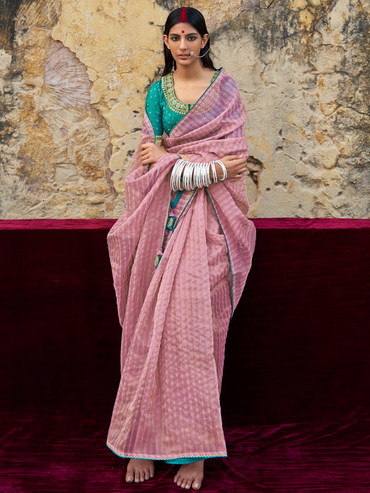 Women's Organza Mauve Embellished Designer Saree With Blouse Piece