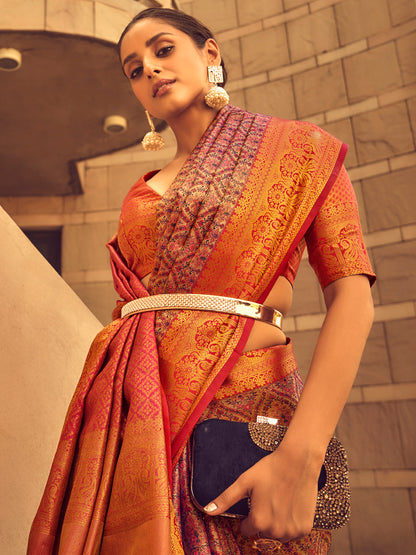 Women's Silk Blend Mauve Woven Design Designer Saree With Blouse Piece