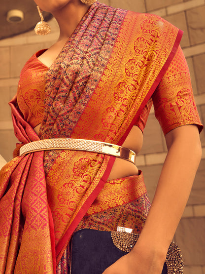 Women's Silk Blend Mauve Woven Design Designer Saree With Blouse Piece