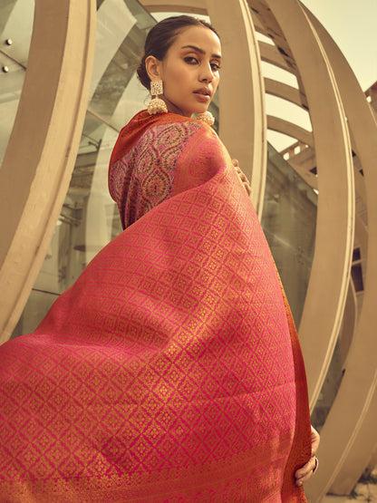 Women's Silk Blend Gold Woven Design Designer Saree With Blouse Piece