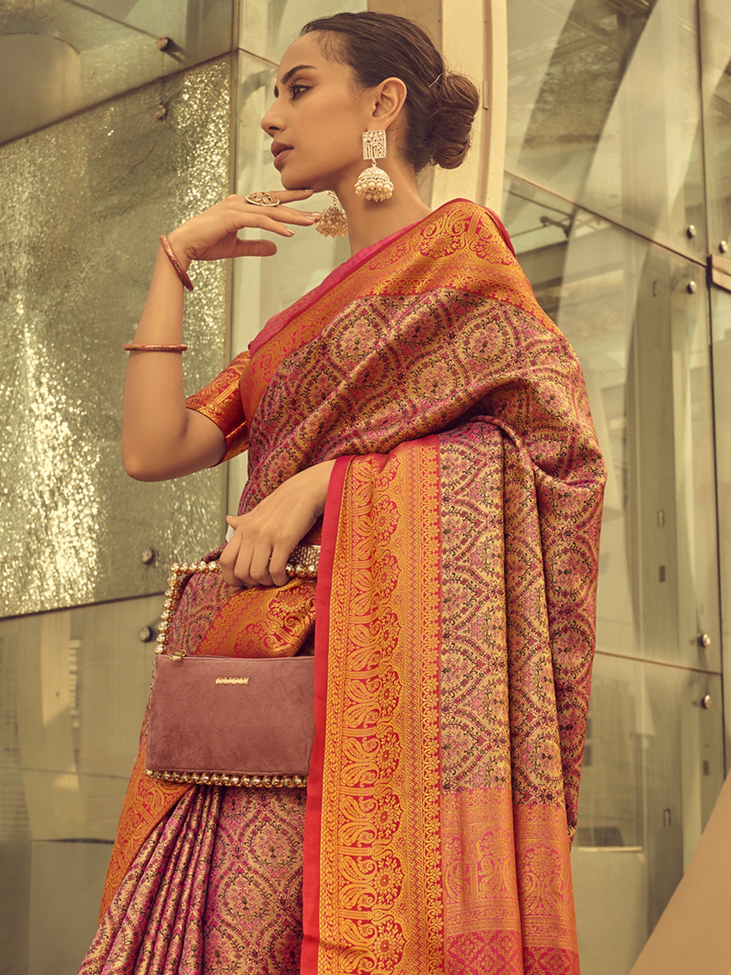 Women's Silk Blend Gold Woven Design Designer Saree With Blouse Piece