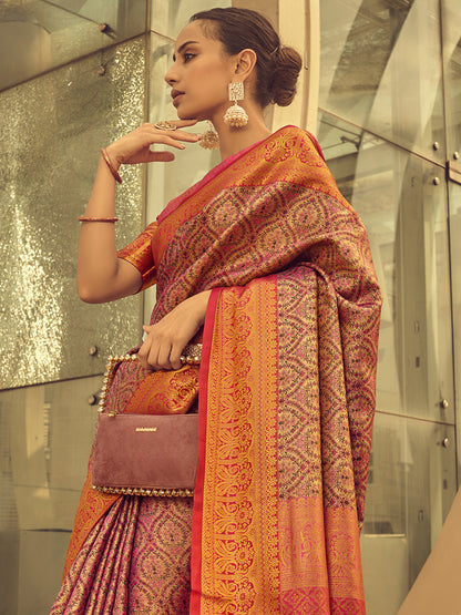 Women's Silk Blend Gold Woven Design Designer Saree With Blouse Piece