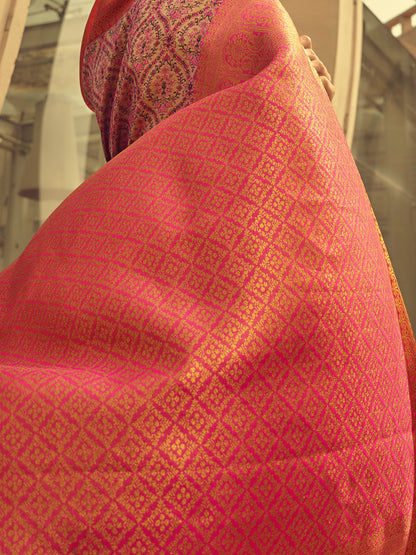 Women's Silk Blend Gold Woven Design Designer Saree With Blouse Piece