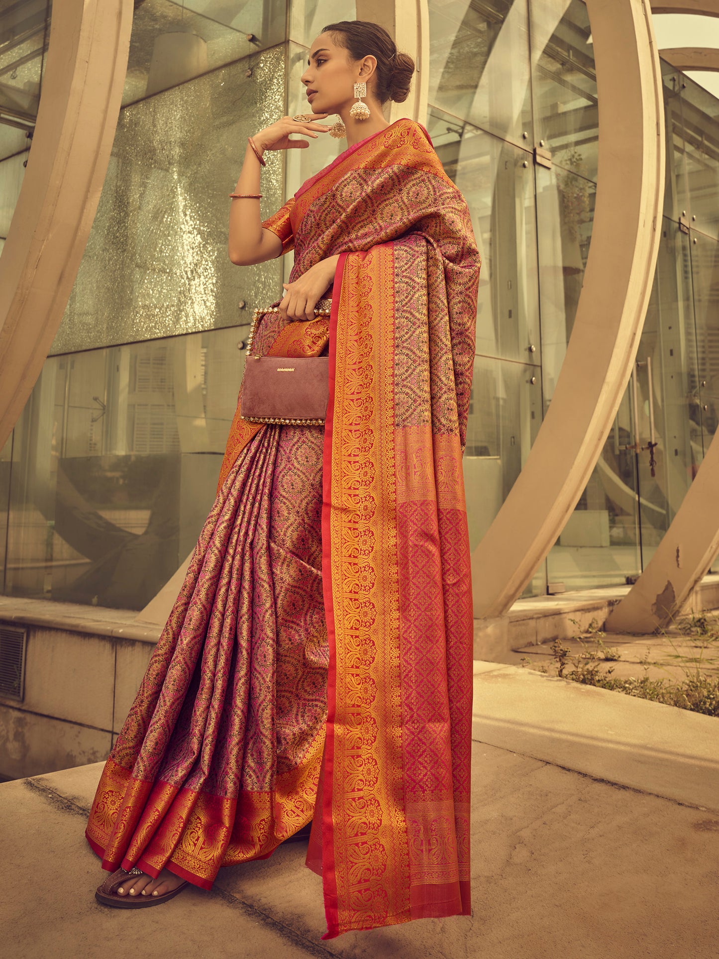 Women's Silk Blend Gold Woven Design Designer Saree With Blouse Piece