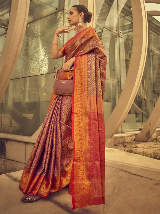 Women's Silk Blend Gold Woven Design Designer Saree With Blouse Piece