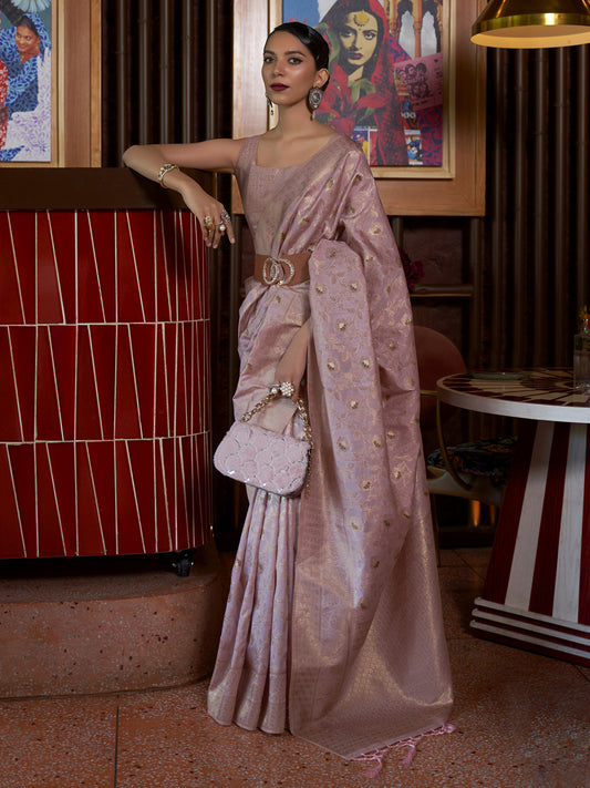 Women's Silk Blend Mauve Woven Design Designer Saree With Blouse Piece