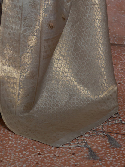 Women's Silk Blend Grey Woven Design Designer Saree With Blouse Piece