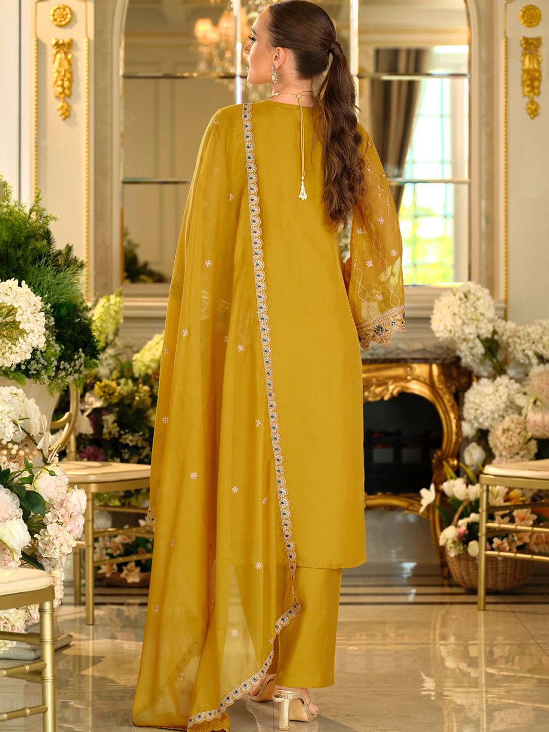 Adults-Women Woven Design Embroidered Kurta with Trousers & Dupatta