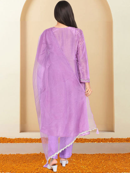 Dhiyona IS Women's Embroidered Thread Work A-Line Kurta with Trousers & Dupatta