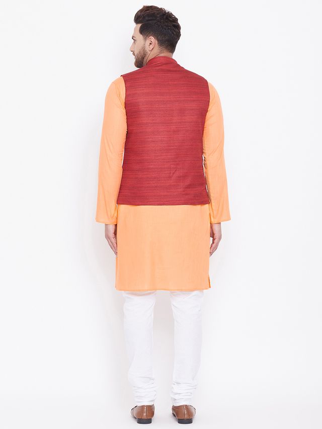 Men's Fawn Cotton Blend Straight Jacket  Kurta and Pyjama Set
