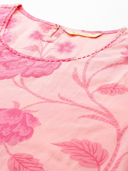 Floral Print Pure Cotton Kurta with Trousers & Dupatta