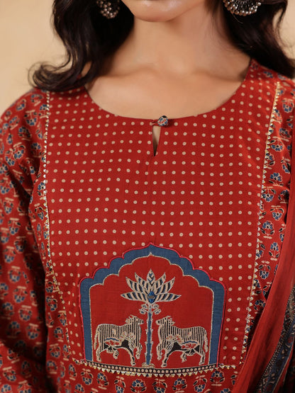 Women Ethnic Motifs Printed Cotton Kurta with Trousers & Dupatta