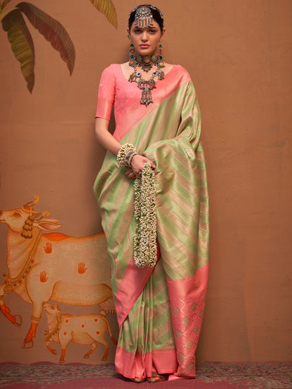 Women's Silk Blend Pink Woven Design Designer Saree With Blouse Piece