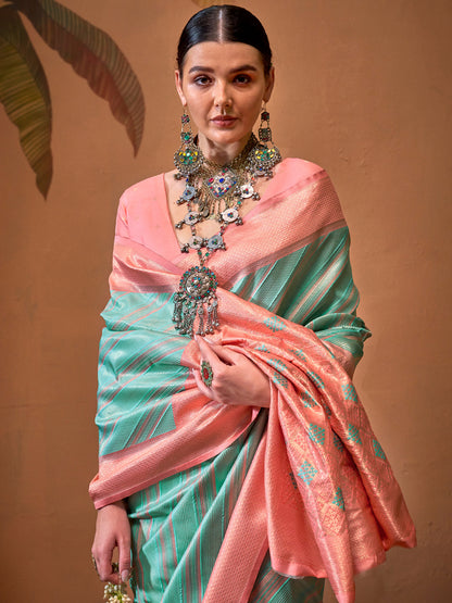 Women's Silk Blend Pink Woven Design Designer Saree With Blouse Piece