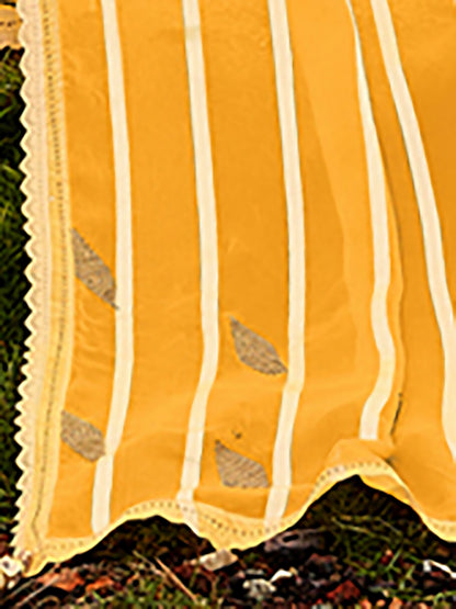 Women's Georgette Yellow Embellished Designer Saree With Blouse Piece